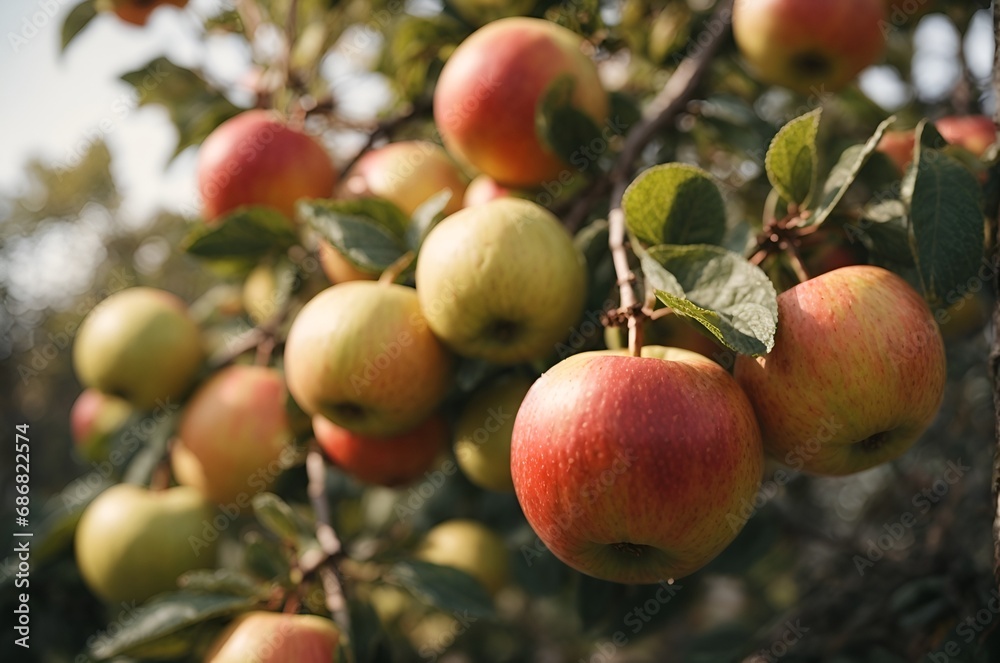 Fresh apples on tree ready to be harvested. Ripe red and green apple fruits in apple orchard Fresh apples on tree ready to be harvested. Ripe red and green apple fruits in apple orchard