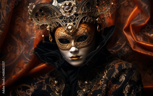 Portrait of a person in classic Venetian mask and attire © Dina