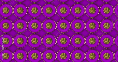 Abstract luxury golden circular pattern grid moving from left to right over pink color background. Seamless loop pattern animation.
