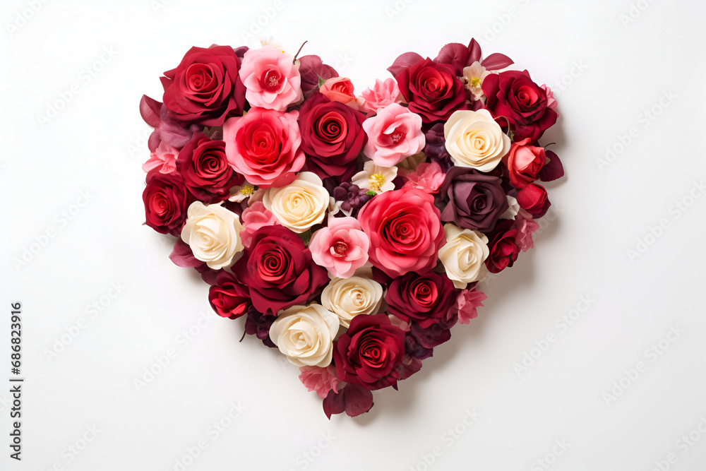 Heart Made of Roses Isolated on White Background. Generated AI Heart Made of Roses Isolated on White Background. Generated AI