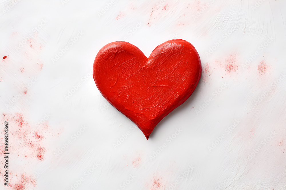 Hand-drawn painted red heart, Valentine's day. Generated AI