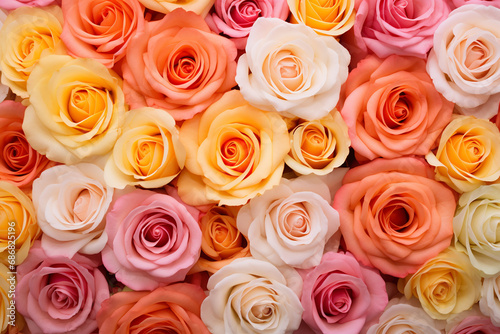 Vibrant Background of Pink  Orange  and Peach Roses Created with Generative AI Tools