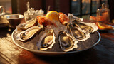 Food photo of oysters with lime on ice