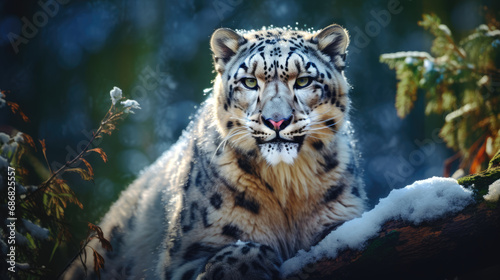 Portrait of a majestic snowleopard in his natural habitat