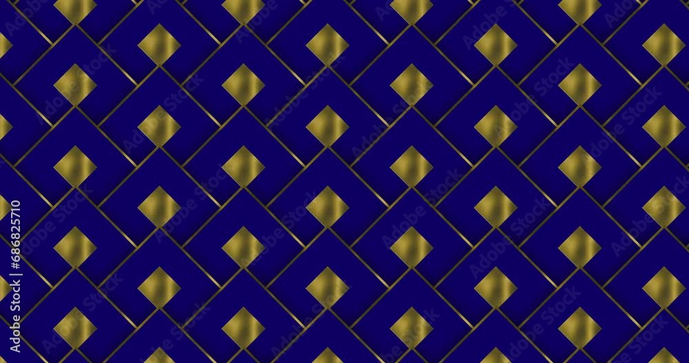 Abstract luxury golden square pattern grid moving from up to down bottom over navy blue color background. Seamless loop pattern simple animation. Abstract luxury golden square pattern grid moving from up to down bottom over navy blue color background. Seamless loop pattern simple animation.