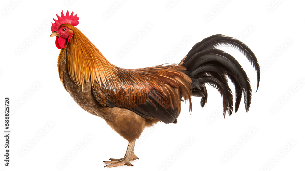 Fototapeta premium A rooster isolated on transparent background, PNG image with background removed, Created with Generative Ai technology.