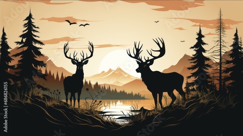 Illustration of silhouette of deer in nature - World Environmental Education Day concept