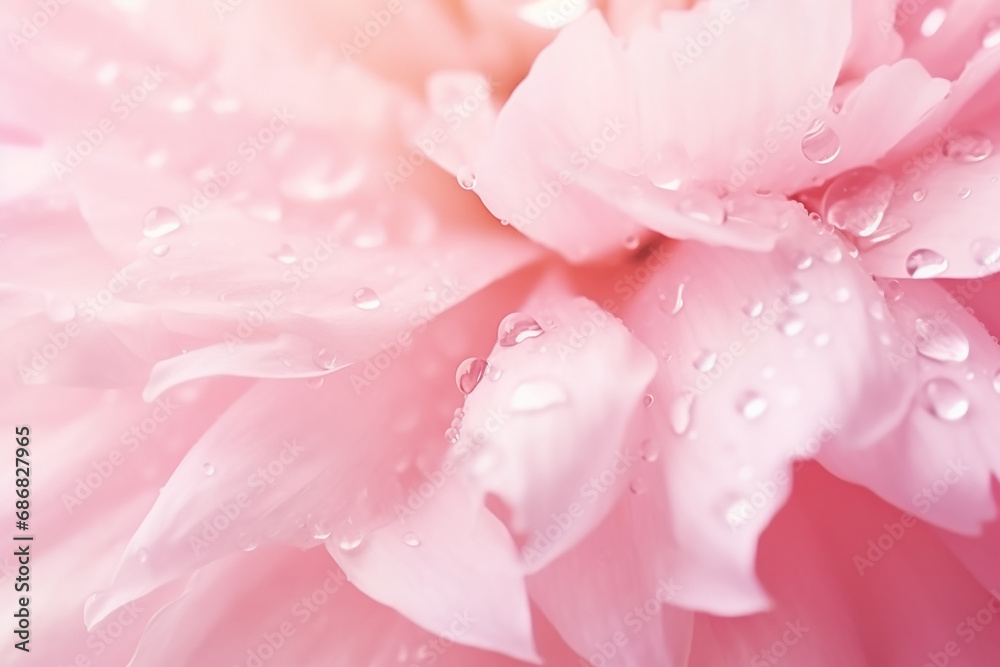 Beautiful Shiny Water Droplets on Flower Petal Peony Macro: Drops of Dew on a Pink Petal Created with Generative AI Tools