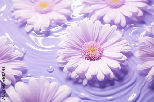 Chamomile in Lilac Water Background with Concentric Circles and Ripple Created with Generative AI Tools