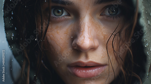 beautiful woman with wet face