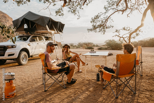 Namibia, friends camping near Spitzkoppe