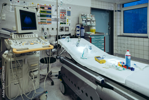 Empty trauma room prepared for Covid 19 patients in hospital