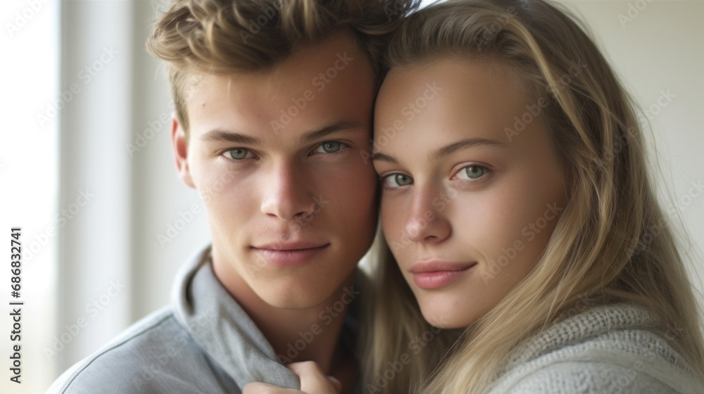 Mixed-race pair, embracing with smiles in their cozy home. Mixed-race pair, embracing with smiles in their cozy home.