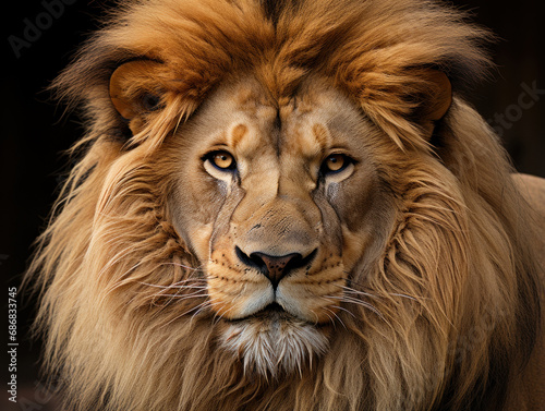 portrait of a lion on a black background