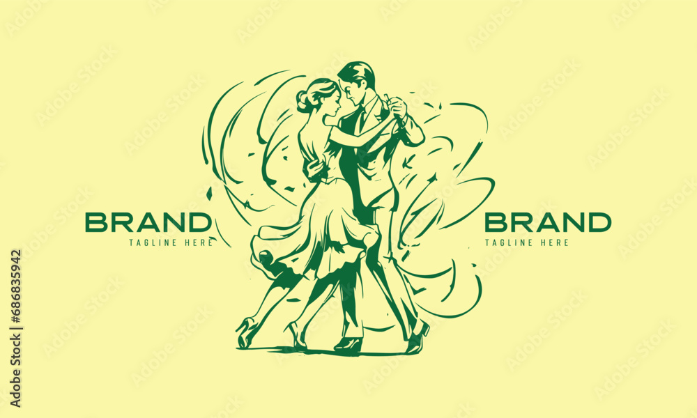 Fototapeta premium lovers couple dancing logo illustration