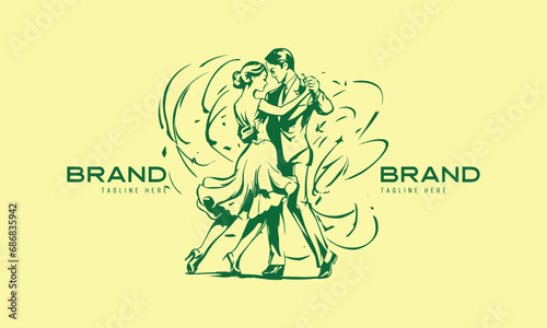 lovers couple dancing logo illustration
