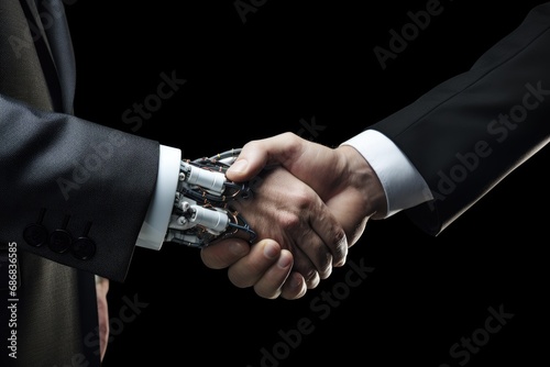 Robot and Human Handshake, Symbolizing AI Collaboration