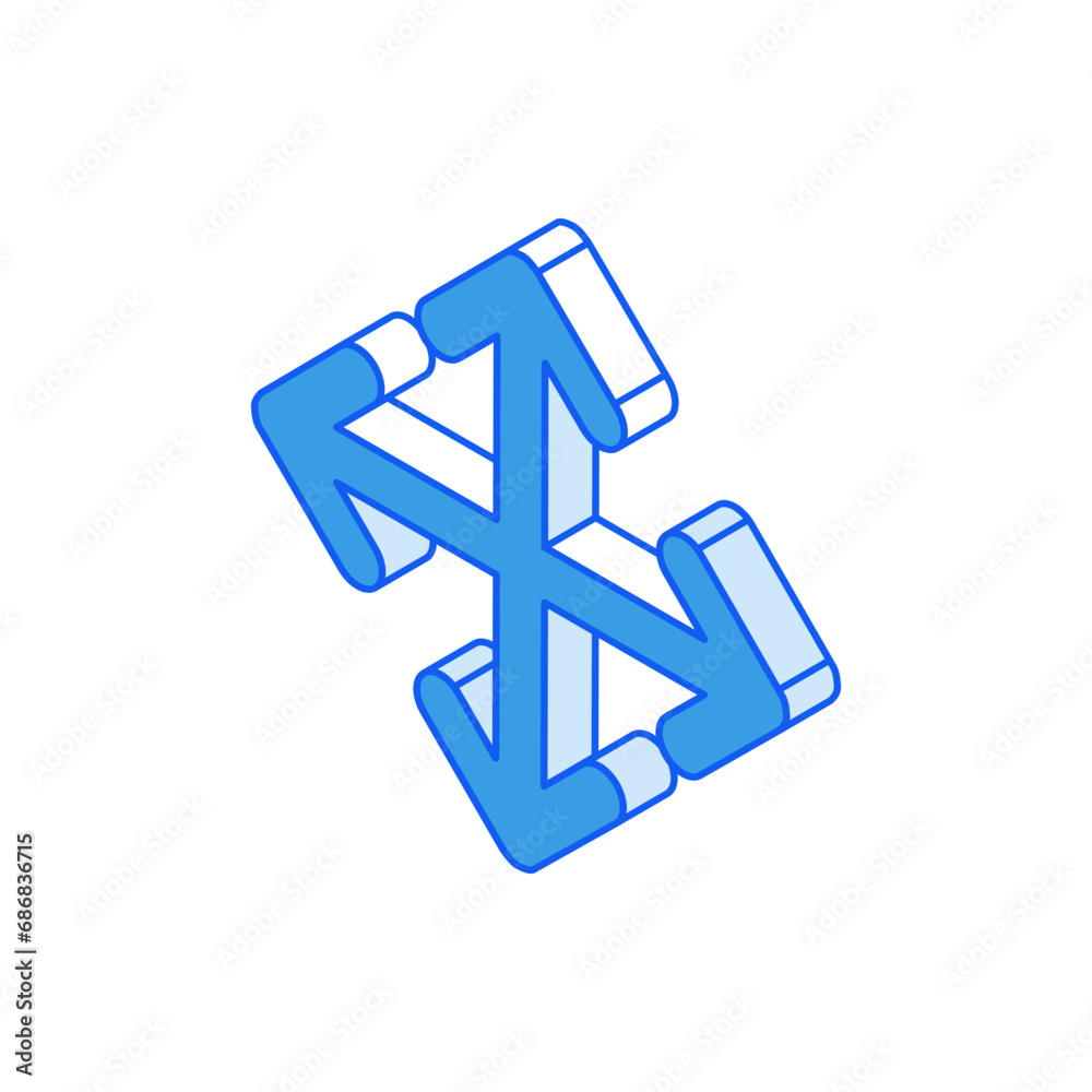 Isometric icon in outline. Modern flat vector Illustration. Cross arrows symbol. Social media marketing icon. Isometric icon in outline. Modern flat vector Illustration. Cross arrows symbol. Social media marketing icon.