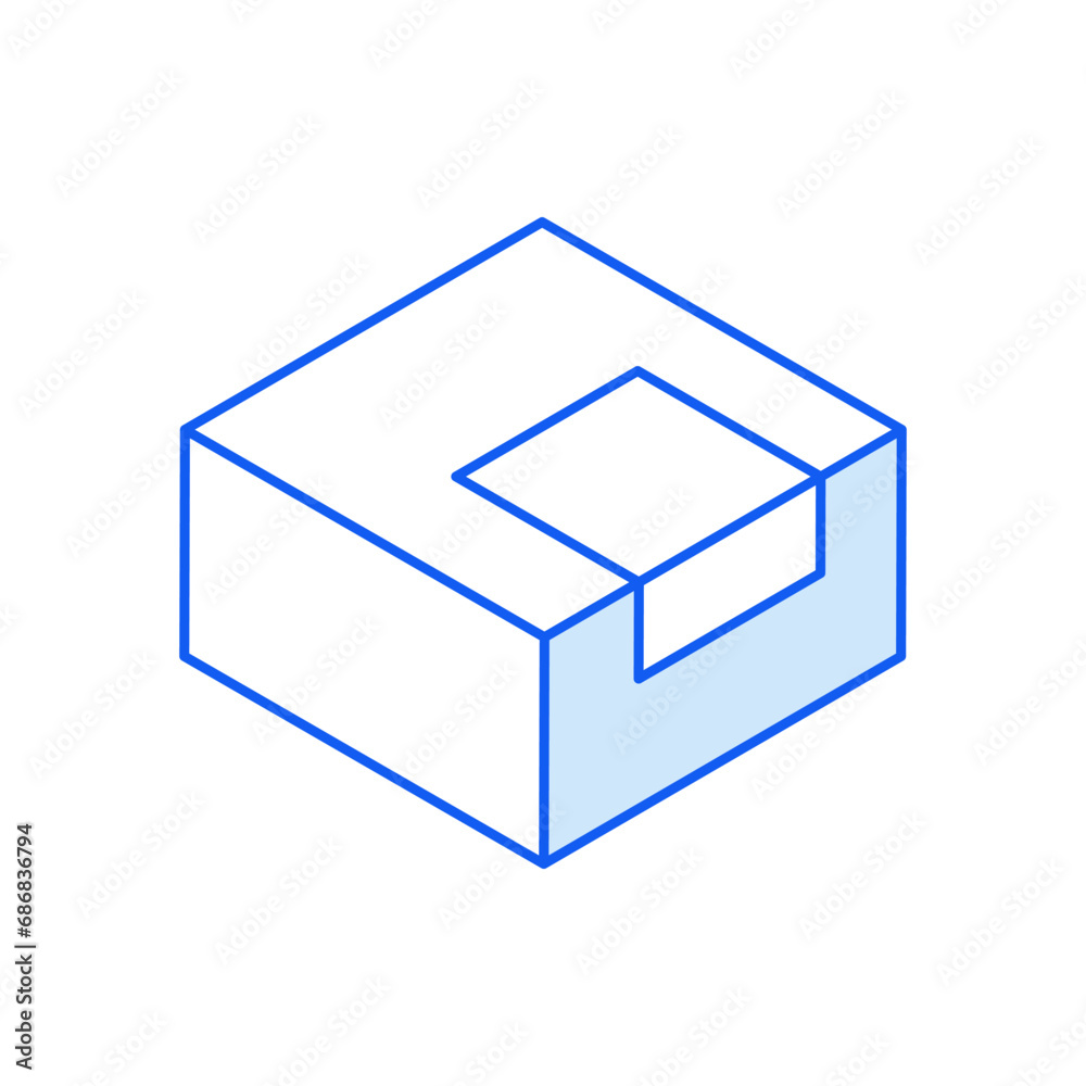 Isometric icon in outline. Modern flat vector Illustration. Box with label symbol. Social media marketing icon. Isometric icon in outline. Modern flat vector Illustration. Box with label symbol. Social media marketing icon.