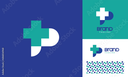 Health care logo using letter P suitable for hospital, clinic with pattern for branding design