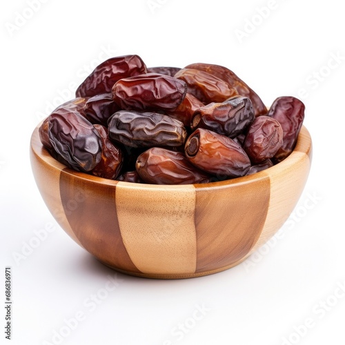A Bowl of Dried Dates Isolated on a White Background
