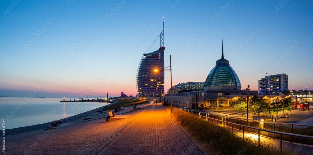 Beautiful sunset view of the Bremerhaven harbour