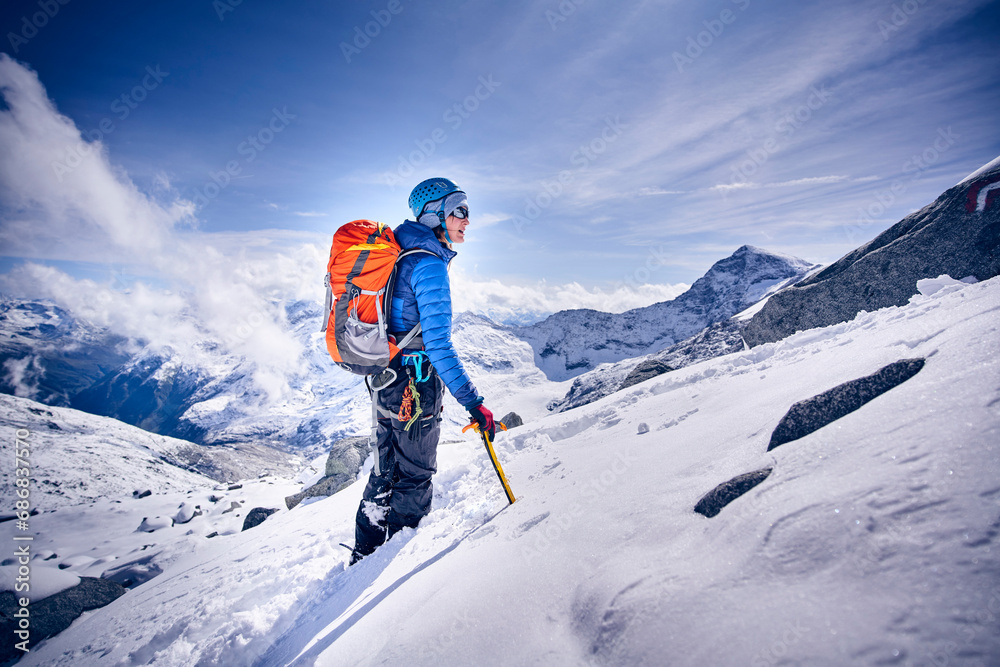Female mountaineer, Grossvendediger, Tyrol, Austria Female mountaineer, Grossvendediger, Tyrol, Austria