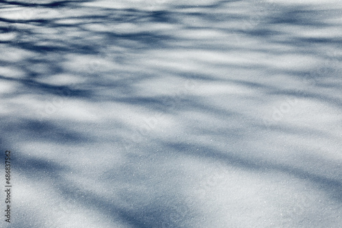 Snow and shadows. Abstract texture background snow surface the snow. Snow on white background. Christmas background. Shadows from branches. White background closeup	
