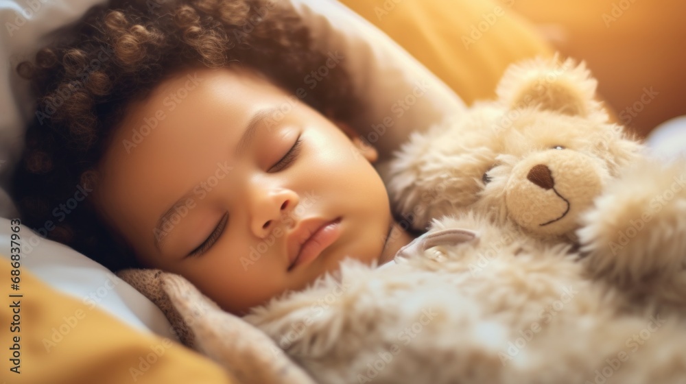 In a cozy nursery, a sleeping infant rests in a warm bed. In a cozy nursery, a sleeping infant rests in a warm bed.