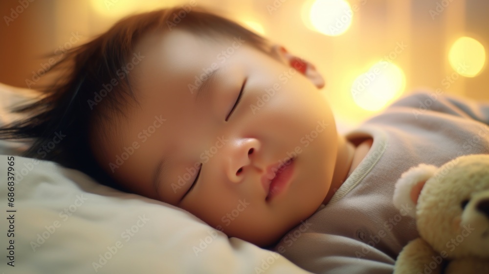 The snugness of the bed brings comfort to the sleeping child.