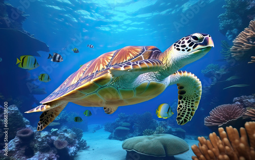 Sea Turtle Underwater - A Captivating Glimpse into Waterlife Wonders © idea