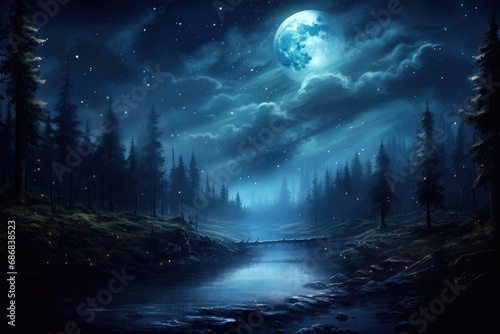 Sky with an Enchanted Forest and a Moonlit Clearing © furyon