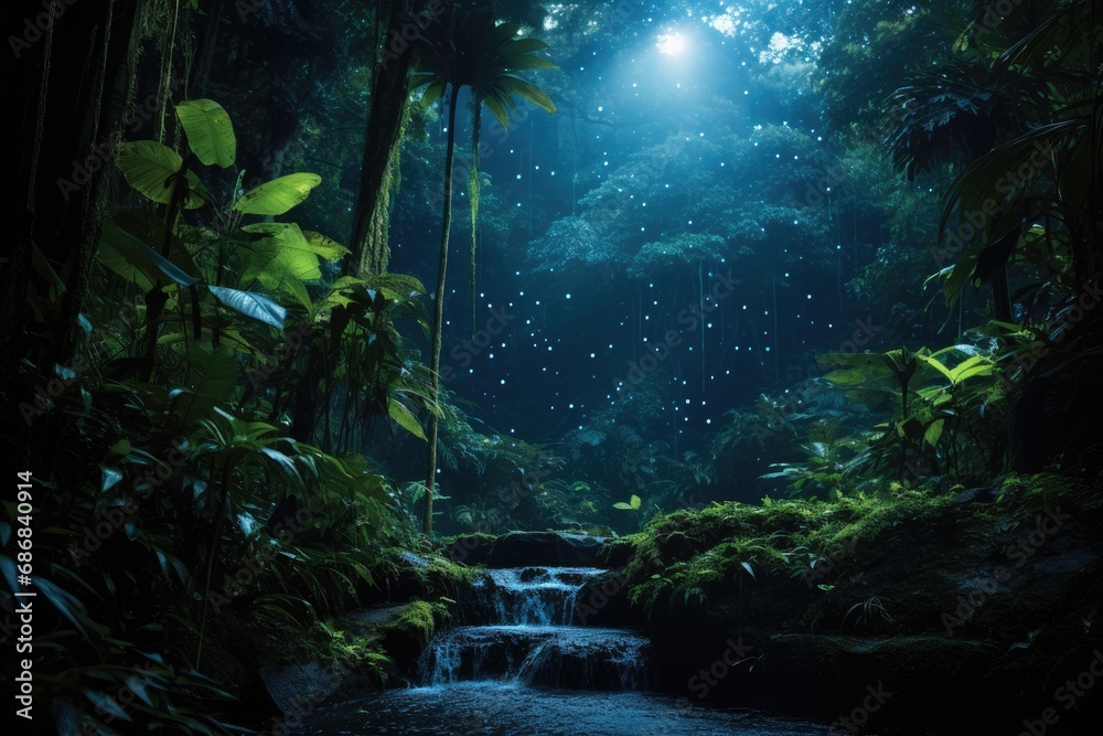 Starry Night in a Lush Rainforest