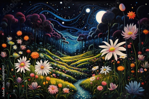 Starry Night in a Blossoming Garden