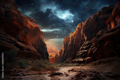 Starry Night over a Mystical Canyon