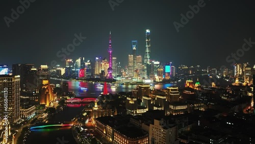 Wallpaper Mural Aerial drone view of modern skyscraper office buildings in Shanghai Torontodigital.ca