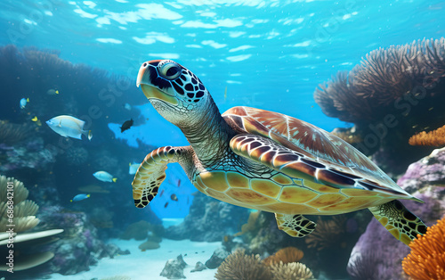 Sea Turtle Underwater - A Captivating Glimpse into Waterlife Wonders © idea