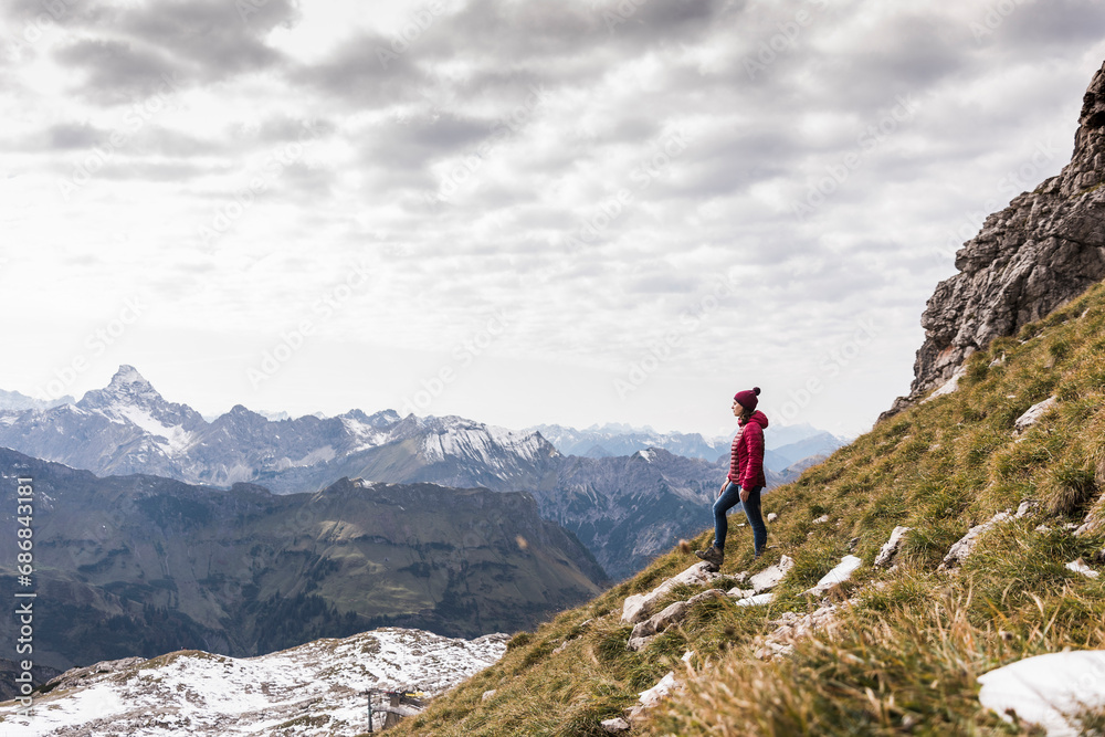 Germany, Bavaria, Oberstdorf, hiker in alpine scenery
