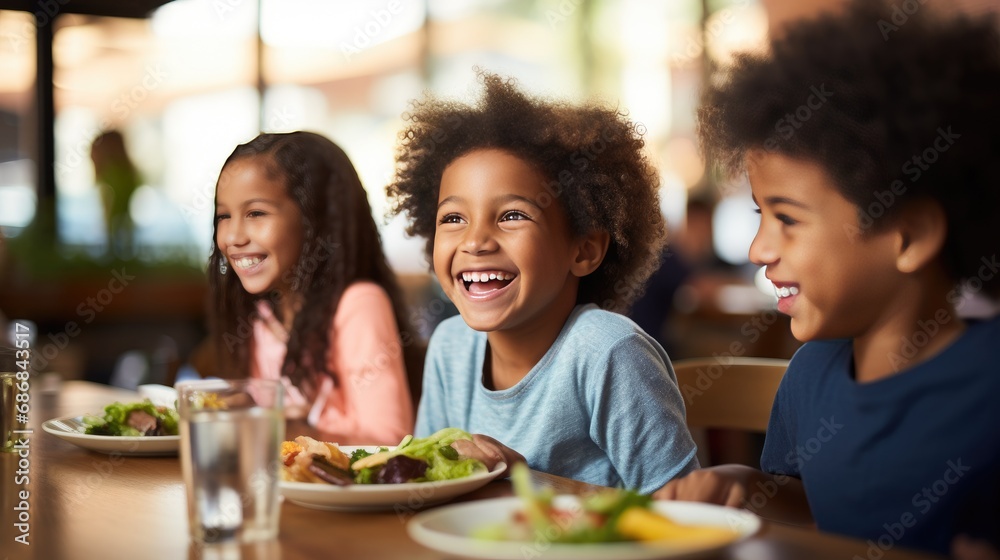 Healthy lunch with a smile on children's faces