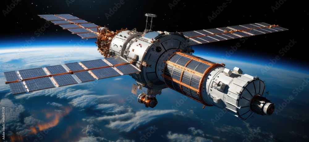 Progressive space satellite in modern style Progressive space satellite in modern style