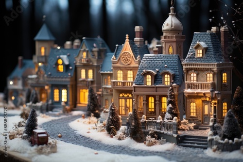 Cozy Town in Christmas Miniatures: Holiday Lights, Buildings and Decorations