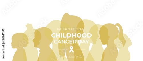 International Childhood Cancer Day (ICCD).Vector illustration with silhouettes of children standing side by side together.