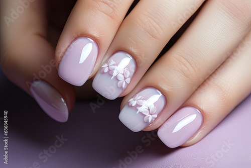 Beautiful well-groomed hands of the bride with modern manicure  nail design for the bride