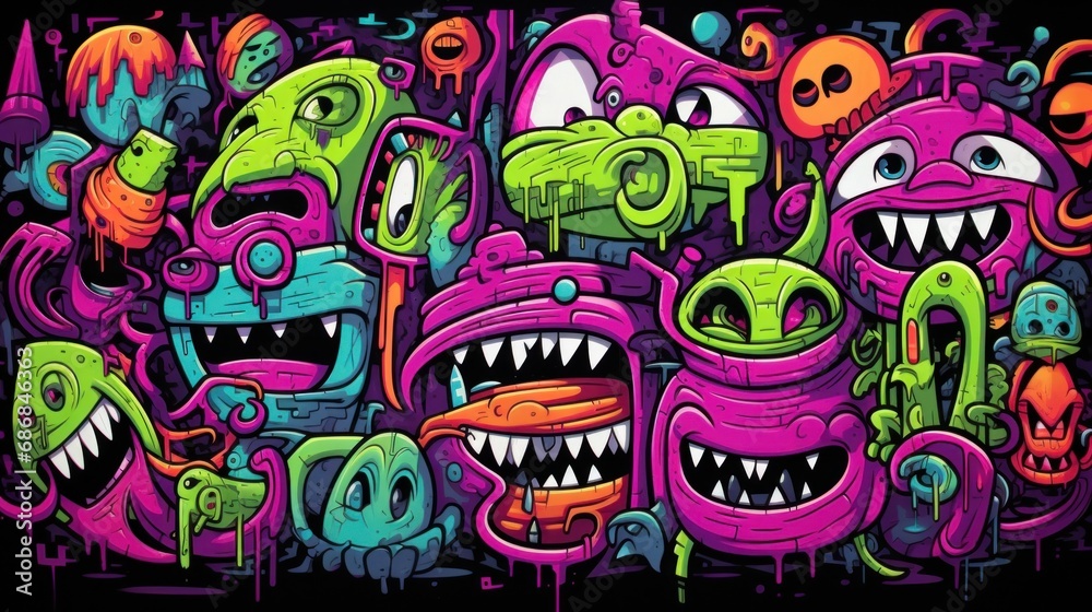 Obraz premium A bunch of colorful monsters are all over the place