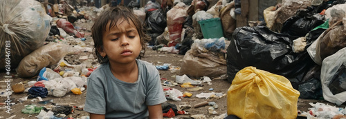 sad child who goes hungry asking for an end to the war photo