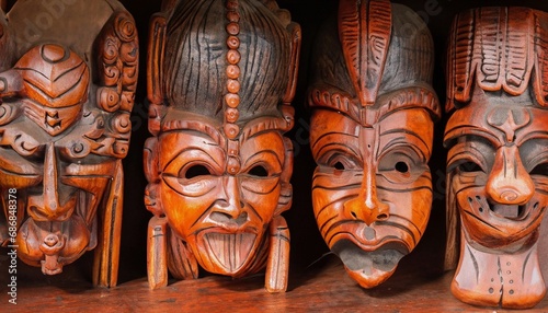 hand carved wooden ritual masks suitable for background