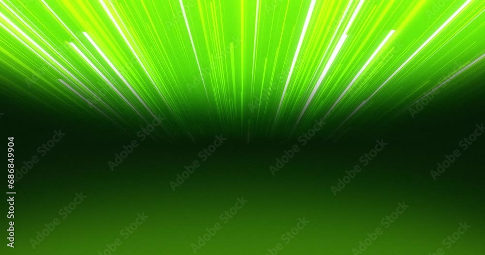 Gradient Background of green and white neon bright lines coming from front to back in z axis and fading at center creating horizontal dark shadow line. Fast moving bright and glowing speed lines.