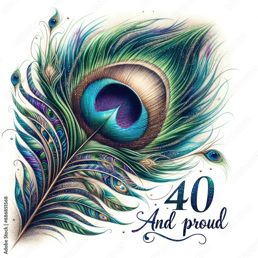 Obraz premium Shimmering Peacock Feather: 40 and Proud