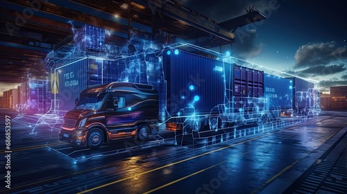 the digital transformation of transportation, emphasizing the automated processes within freight forwarders, the integration of technology to streamline freight management. © lililia