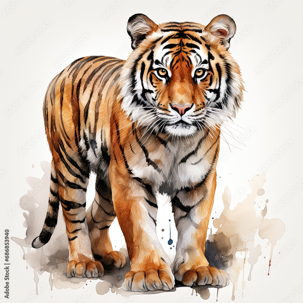 Fototapeta premium watercolor Tiger clipart, Generative Ai